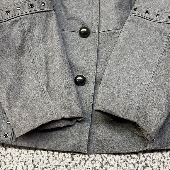 Bradley Bayou Genuine Suede Leather Jacket Womens XL Gray Studded Button Front - Picture 11 of 16